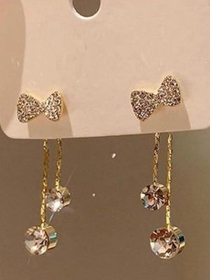 Rhinestone Bow Drop Earrings