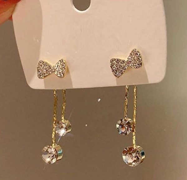 Rhinestone Bow Drop Earrings