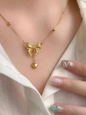 Bow Knot Heart Drop Pendant Necklace