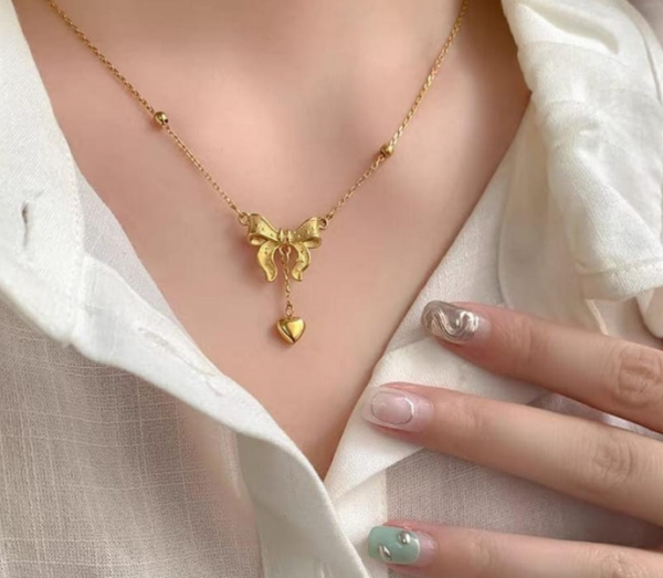 Screenshot 2025-03-22 025613 Bow Knot Heart Drop Pendant Necklace
