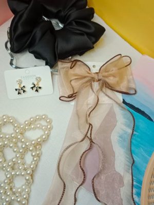 Combo of 3 set bow earrings , scrunchies & bow