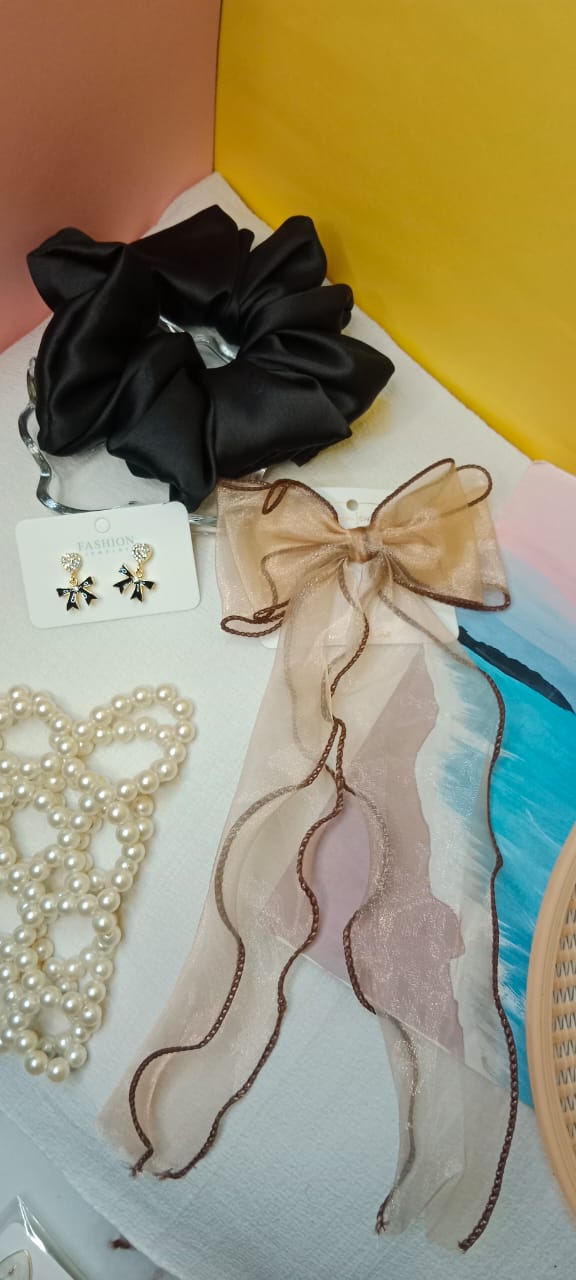Combo of 3 set bow earrings , scrunchies & bow