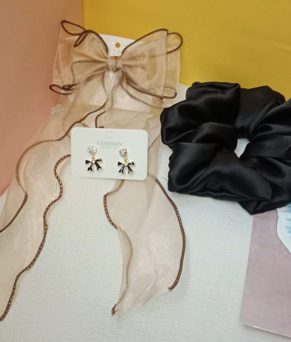 Combo of 3 set bow earrings , scrunchies & bow