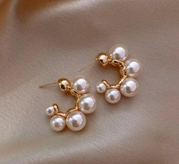 C Shape Pearl Hoop Earrings