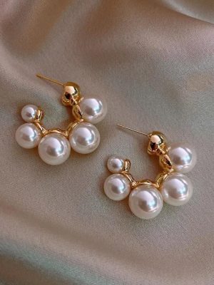 C Shape Pearl Hoop Earrings