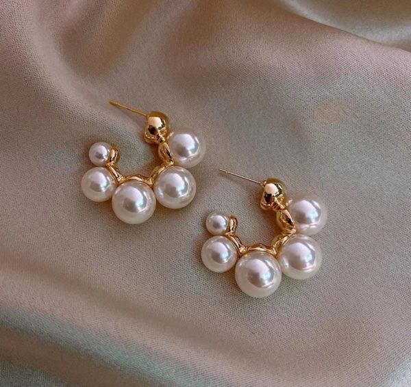 C Shape Pearl Hoop Earrings