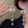 Bow Pearl Tassel Long Earrings