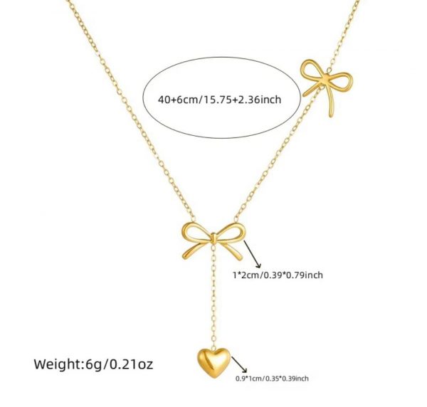 Heart Drop Two Bow Necklace
