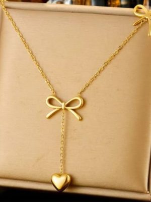 Heart Drop Two Bow Necklace