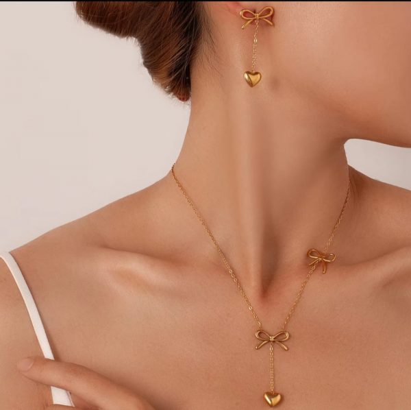 Heart Drop Two Bow Necklace