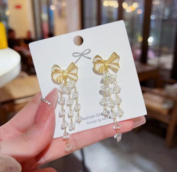 Ribbon Silver Stone Earrings