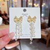 Ribbon Silver Stone Earrings