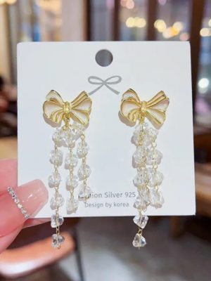 Ribbon Silver Stone Earrings