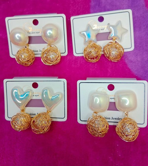 Pearls with Golden Taar Earrings with 4 Different Design