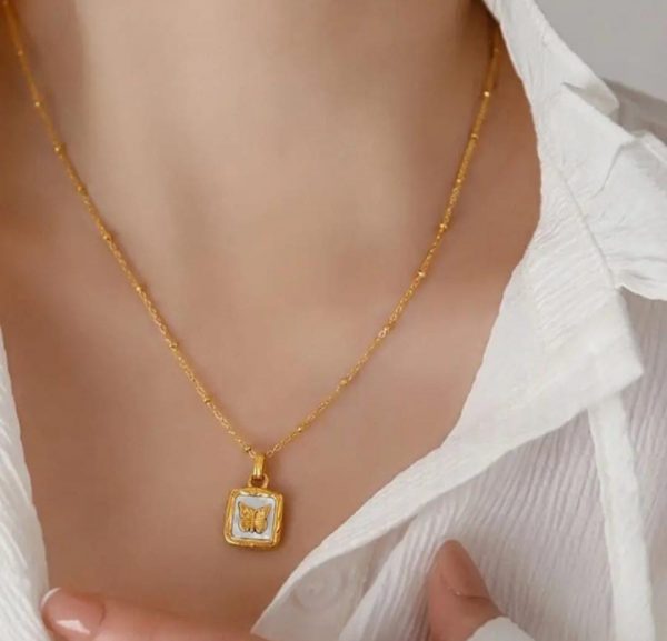 Butterfly Studded In Sell Square Necklace