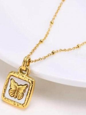 Butterfly Studded In Sell Square Necklace