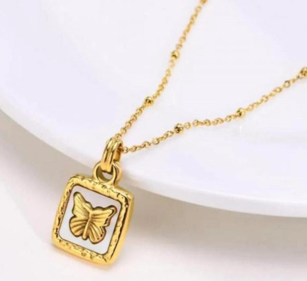 Butterfly Studded In Sell Square Necklace