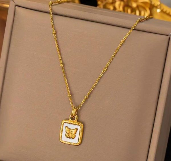 Butterfly Studded In Sell Square Necklace