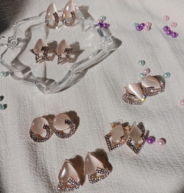 Crystal Stone Stude Earrings with 6 Different Design