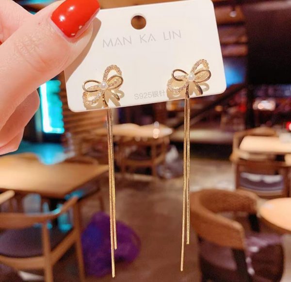 Bow Tassel Long Earrings