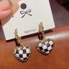 Black & White Checkbord Heart Twisted Hoop Earring